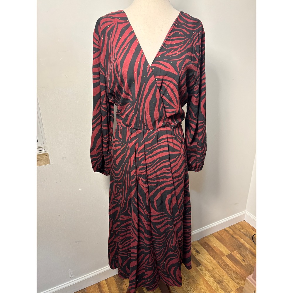 Alex & Parker Zebra Print Midi Dress XL Boho‎ Glam Statement Party Dress